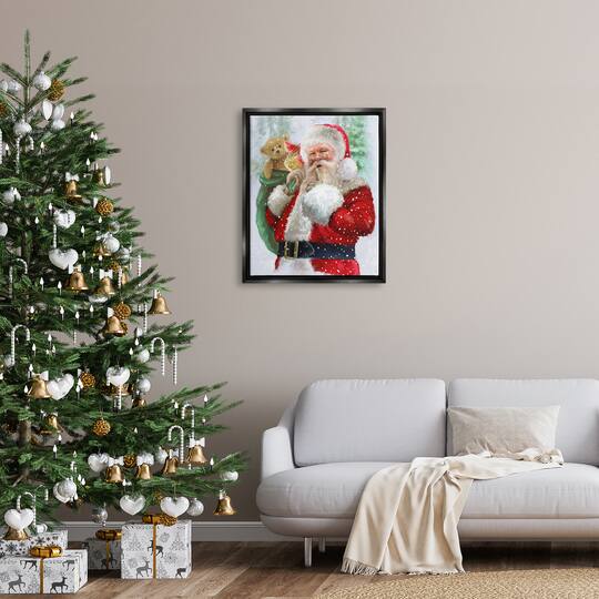 Stupell Industries Jolly Shh Santa Claus Gift Sack Framed Floater Canvas Wall Art